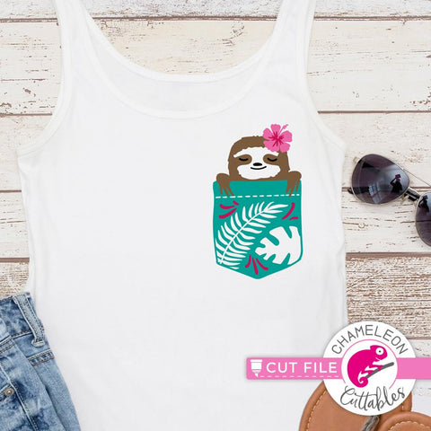 Sloth Pocket Design - Shirt - Summer - Vacation - Tropical - SVG SVG Chameleon Cuttables 