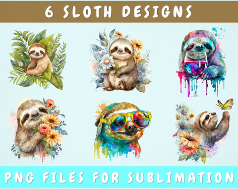 Sloth Sublimation Designs Bundle, 6 Designs, Cute Sloth PNG Files, Sloth In Sunglasses PNG, Sloth Clipart Sublimation HappyDesignStudio 