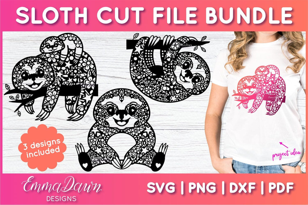Sloth SVG Bundle | Sloth Zentangle Cut File Bundle - So Fontsy