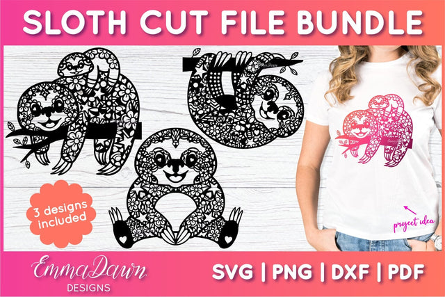Sloth SVG Bundle | Sloth Zentangle Cut File Bundle SVG Emma Dawn Designs 