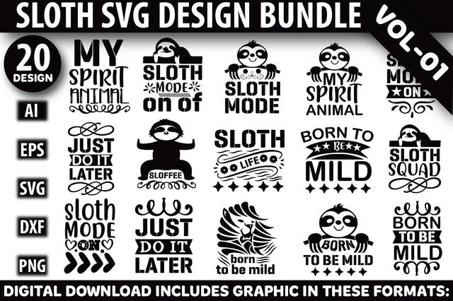 Sloth SVG Design Bundle SVG Rupkotha 