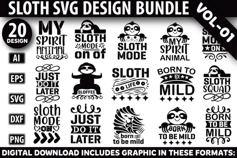 Sloth SVG Design Bundle SVG Rupkotha 