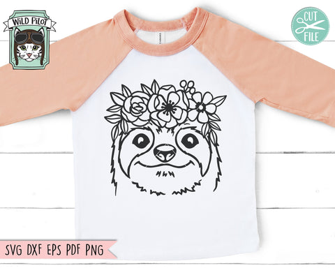 Sloth SVG file, Floral Sloth cut file, Sloth with Flower Crown SVG, Animal Face, Floral Crown, Flower Sloth svg file, Cute Sloth Face svg SVG Wild Pilot 