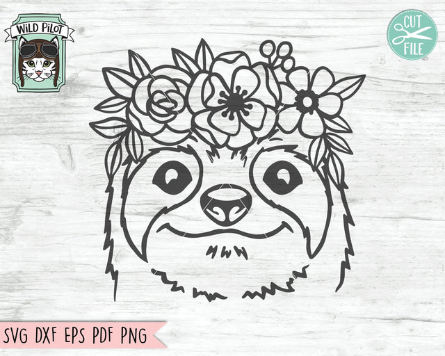 Sloth SVG file, Floral Sloth cut file, Sloth with Flower Crown SVG, Animal Face, Floral Crown, Flower Sloth svg file, Cute Sloth Face svg SVG Wild Pilot 