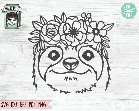 Sloth SVG file, Floral Sloth cut file, Sloth with Flower Crown SVG, Animal Face, Floral Crown, Flower Sloth svg file, Cute Sloth Face svg SVG Wild Pilot 