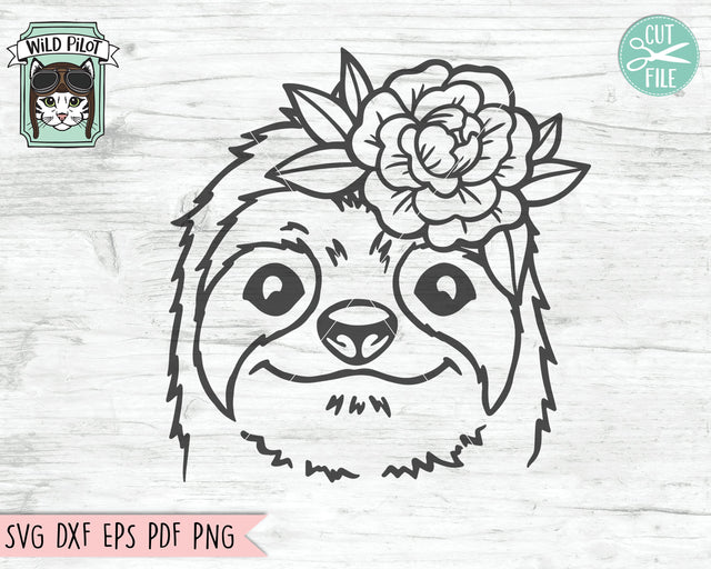 Sloth SVG file, Floral Sloth cut file, Sloth with Flower Crown SVG, Animal Face svg, Floral Crown svg, Flower Sloth svg file, Cute Sloth Face svg SVG Wild Pilot 