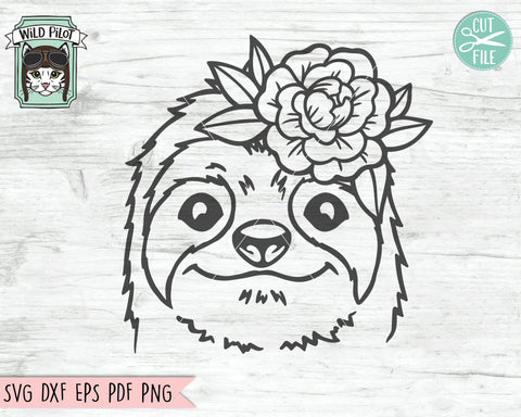 Sloth SVG file, Floral Sloth cut file, Sloth with Flower Crown SVG, Animal Face svg, Floral Crown svg, Flower Sloth svg file, Cute Sloth Face svg SVG Wild Pilot 