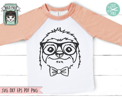 Sloth svg file, Sloth with Glasses Bowtie svg, Sloth cut file, Animal Face svg, Cute Boy Sloth svg, Cute Sloth Face svg, Sloth Eyeglasses svg SVG Wild Pilot 
