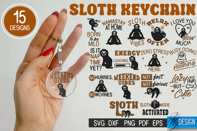 Sloth SVG Keychain Bundle | Lazy Quotes SVG Design | Funny Family SVGs SVG Fly Design 