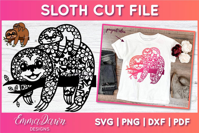 Sloth SVG | Zentangle Cut File SVG Emma Dawn Designs 