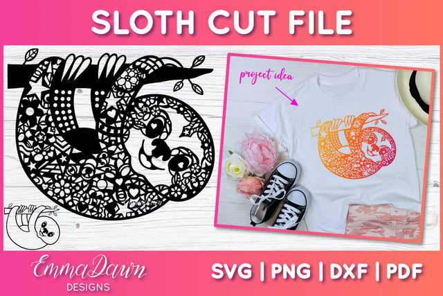 Sloth SVG | Zentangle Sloth Cut File SVG Emma Dawn Designs 