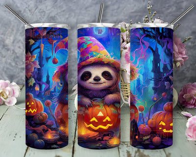 Sloth With A Witch Hat And With Pumpkins 20oz Skinny Tumbler Png, Ghosts Tumbler, Sloth Pumpkins Tumbler, Halloween Sloth Tumbler Wrap, Halloween Tumbler Sublimation DesignSVG 