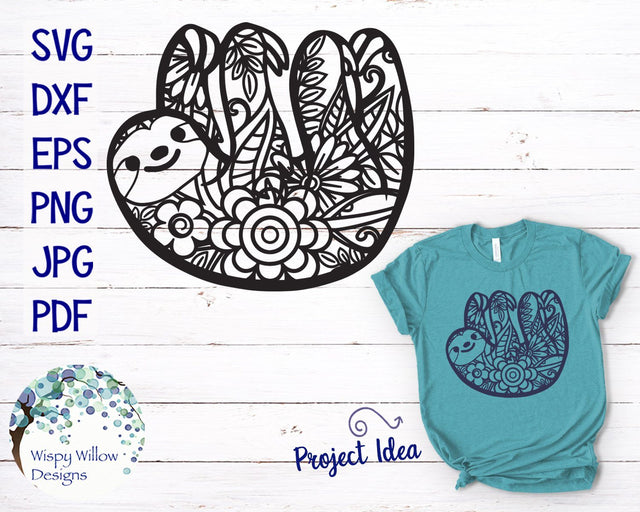 Sloth Zentangle SVG SVG Wispy Willow Designs 