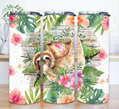 Sloths 20oz Tumbler Design, Floral Sloths Tumbler Png, Tropical Sloths Tumbler With Lid And Straw, Cute Sloths Design Png, Digital Download Sublimation AdriOP 
