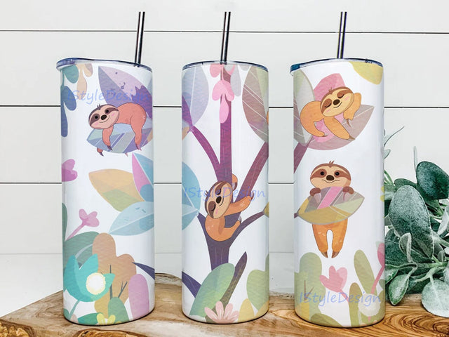 Sloths Tumbler Template, Sloth Family 20oz Tumbler Png, Cute Sloths Tumbler With Lid And Straw, Sloth Tumbler Digital Design for Straight, Digital Download Sublimation iStyleDesign 