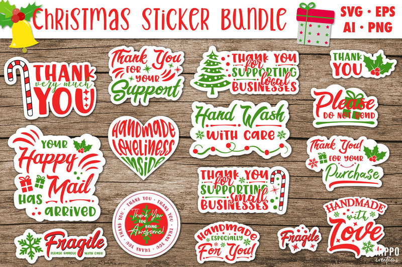 Small Business Stickers Bundle, Christmas Thank You Stickers Sublimation Hippo Creations 
