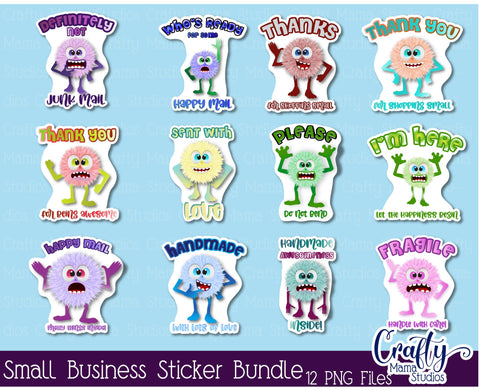 Small Business Stickers Bundle, Packaging Stickers, 12 Png's SVG Crafty Mama Studios 