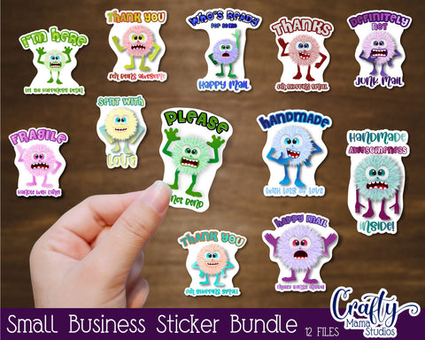 Small Business Stickers Bundle, Packaging Stickers, 12 Png's SVG Crafty Mama Studios 