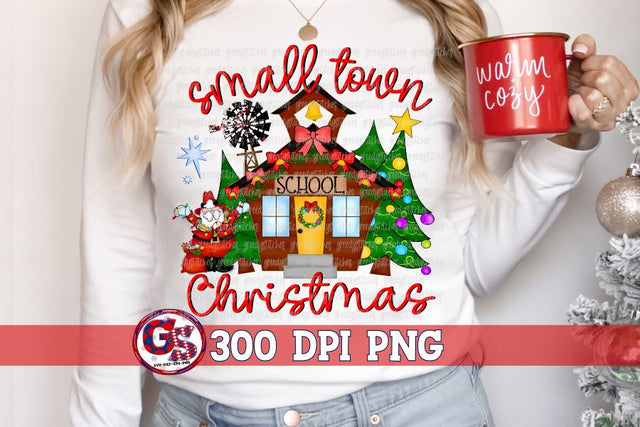 Small Town Christmas Santa School PNG for Sublimation Sublimation Greedy Stitches 