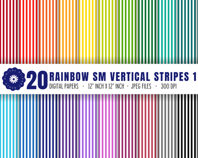 Small Vertical Rainbow Stripes Digital Papers - Vertical Stripes Patterned Paper Set1 Digital Pattern Digital Clipart Deals 