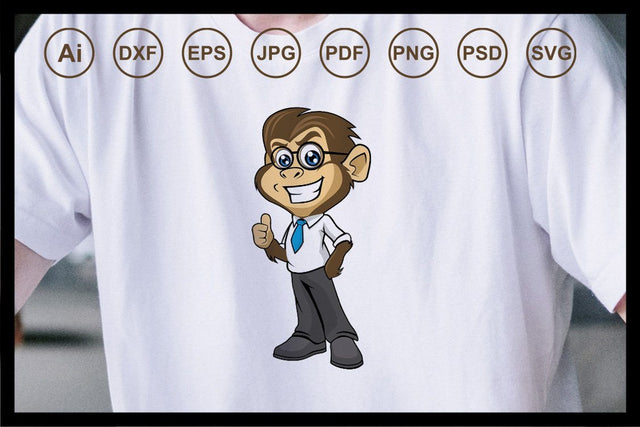 Smart monkey cartoon character design illustration SVG Leamsign Studio 