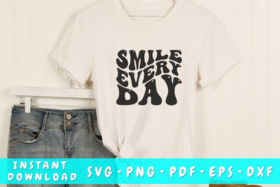 Smile every day wavy SVG, Inspirational quote groovy SVG, PNG SVG HappyDesignStudio 