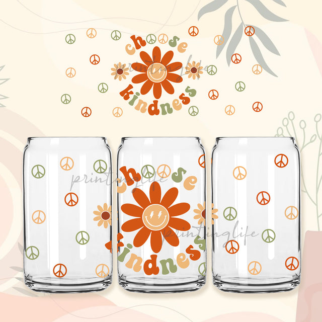 Smile Floral 16 oz Libbey Beer Can glass PNG, Peace Libbey Glass Can Wrap PNG, Groovy Digital Download Only Sublimation PrintingLife 
