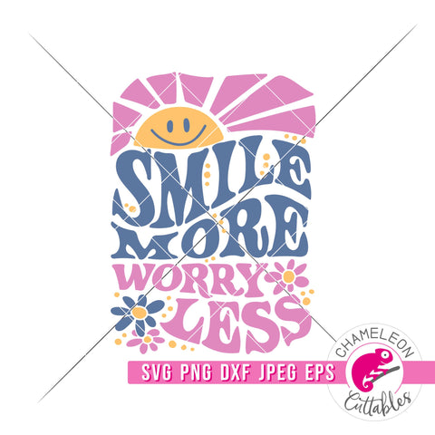 Smile More Worry Less Retro Hippie svg png dxf eps jpeg SVG Chameleon Cuttables 