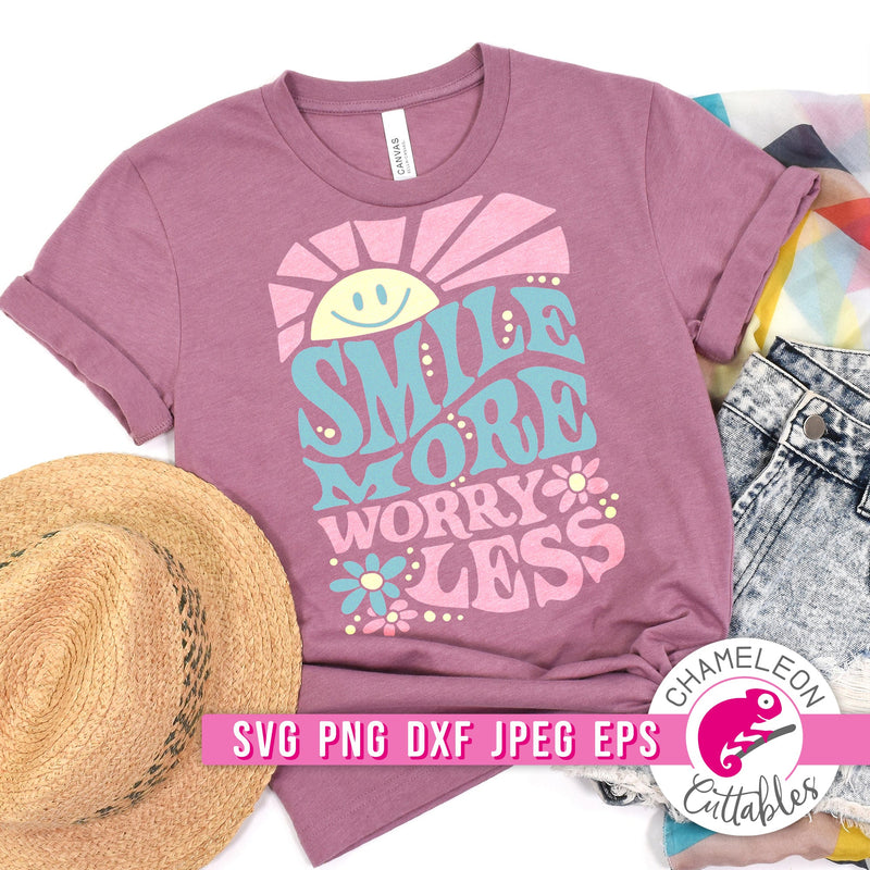 Smile More Worry Less Retro Hippie svg png dxf eps jpeg SVG Chameleon Cuttables 