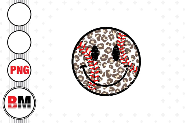 Smiley Face Baseball Leopard PNG Files Sublimation BMDesign 