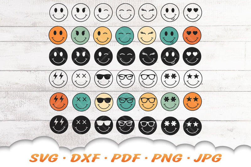 Smiley Face SVG | Retro Happy Face SVG Bundle - So Fontsy