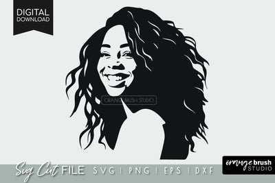 Smiling Black Woman SVG Design | African American SVG File SVG OrangeBrushStudio 