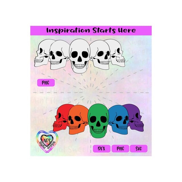 Smiling Skulls | Colorful | Black & White - Transparent PNG SVG DFX - Silhouette, Cricut, ScanNCut SVG Aint That Sweet 