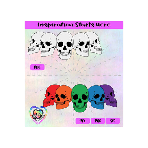Smiling Skulls | Colorful | Black & White - Transparent PNG SVG DFX - Silhouette, Cricut, ScanNCut SVG Aint That Sweet 