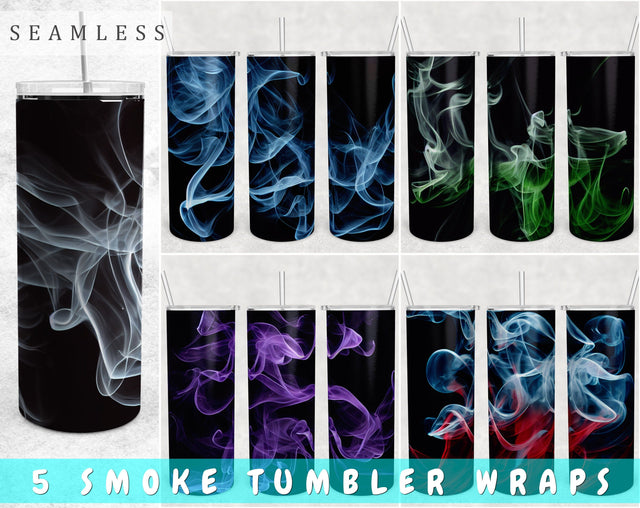 Smoke Tumbler Wraps Bundle, 20 Oz Skinny Tumbler Smoke Sublimation Designs, Seamless Tumbler PNG, 5 Designs Sublimation HappyDesignStudio 