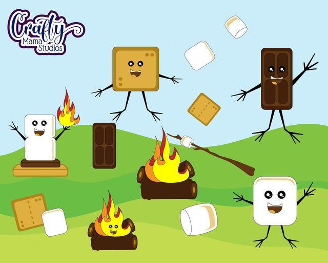 Smores - Kawaii Smores - Chocolate Marshmallow - Camping Clipart SVG Crafty Mama Studios 