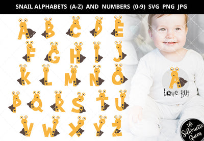 Snail alphabet a-z svg, snail number 0-9 svg, alphabet clipart, letters svg font, cut files for cricut, cut files for cricut SVG Loveleen Kaur 