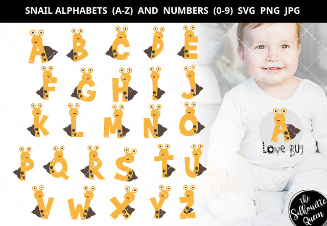 Snail alphabet a-z svg, snail number 0-9 svg, alphabet clipart, letters svg font, cut files for cricut, cut files for cricut SVG Loveleen Kaur 