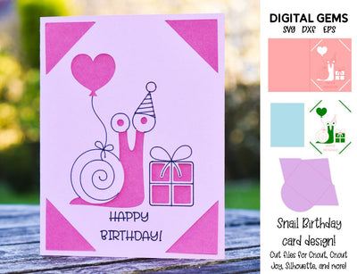 Snail and present birthday card SVG Digital Gems 