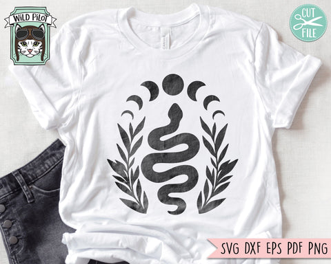 Snake SVG file, Reptile SVG, Moon Phases SVG, Snake png, Snake Clipart, Mystical svg, Leaves svg, Tattoo Svg, Moon svg, Reptile png SVG Wild Pilot 