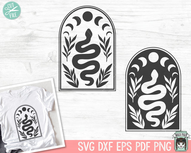 Snake SVG file, Reptile SVG, Moon Phases SVG, Snake png, Snake Clipart, Mystical svg, Leaves svg, Tattoo Svg, Moon svg, Reptile png SVG Wild Pilot 