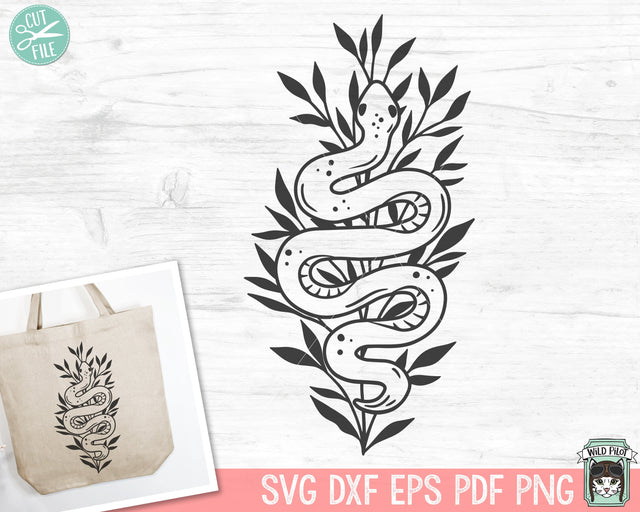 Snake SVG file, Reptile SVG, Snake PNG, Snake Clipart, Mystical svg, Snake Leaves svg, Tattoo Svg, Reptile png, Tattoo png, Tattoo Clipart SVG Wild Pilot 