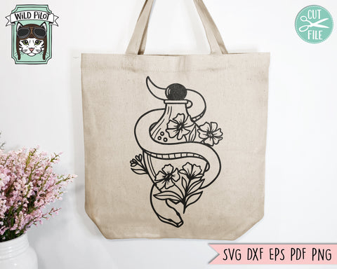 Snake SVG, Potion Bottle SVG, Animal svg, Floral Potion Bottle svg, Halloween SVG, Mystical svg, Witchy svg, Witchcraft svg, Reptile svg SVG Wild Pilot 