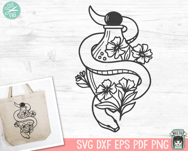 Snake SVG, Potion Bottle SVG, Animal svg, Floral Potion Bottle svg, Halloween SVG, Mystical svg, Witchy svg, Witchcraft svg, Reptile svg SVG Wild Pilot 