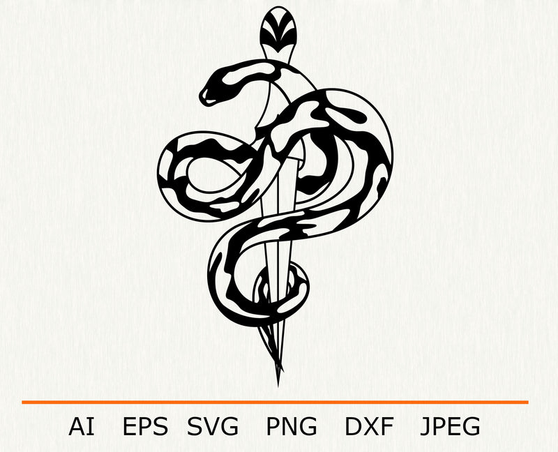 Snake with dagger svg, Gothic clipart, Snake silhouette SVG AnastasiyaArtDesign 