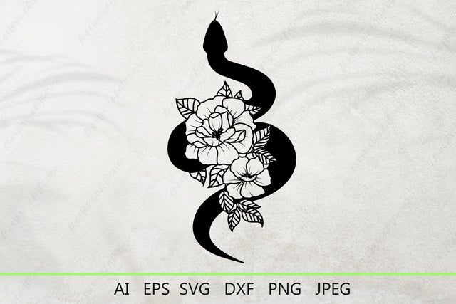 Snake with flowers svg, Floral snake silhouette SVG AnastasiyaArtDesign 