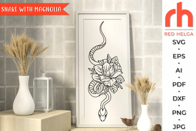 Snake with Magnolia SVG - Floral Animal Cut File SVG RedHelgaArt 