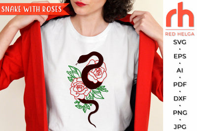 Snake with Roses SVG - Floral Animal Cut File SVG RedHelgaArt 
