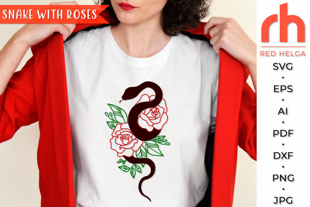 Snake with Roses SVG - Floral Animal Cut File SVG RedHelgaArt 