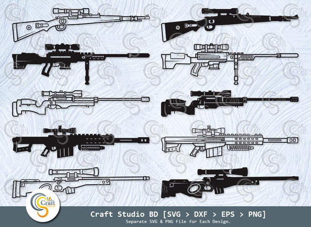 Sniper Rifles Silhouette, Sniper Rifles SVG, Arctic Warfare Magnum Svg, Tikka Sniper Rifle Svg, Barrett Mrad Svg, Telescopic Scope Svg, Sniper Rifles Bundle SVG ETC Craft 